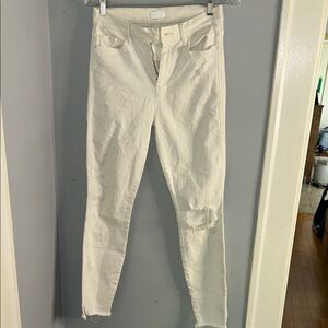 MOTHER White Skinny Jeans with Distressed Knee